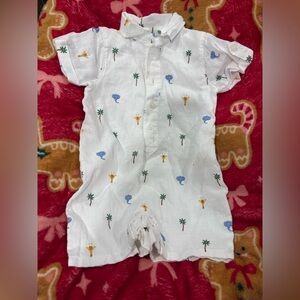 Janie and Jack White Romper with Animal and Tree Design